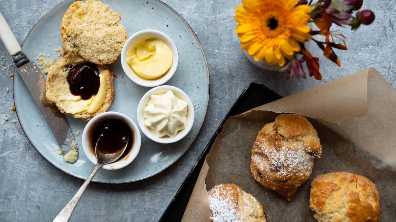 Scones with jam and cream