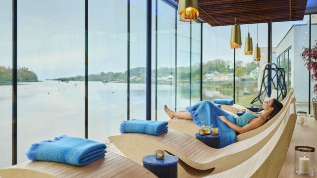 relaxing in the spa river room
